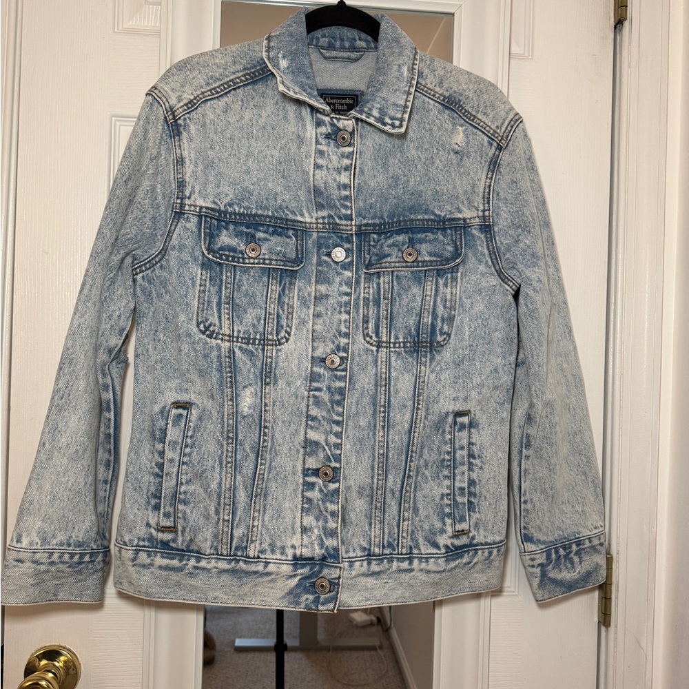Abercrombie & Fitch Light Wash Distressed Denim Jacket